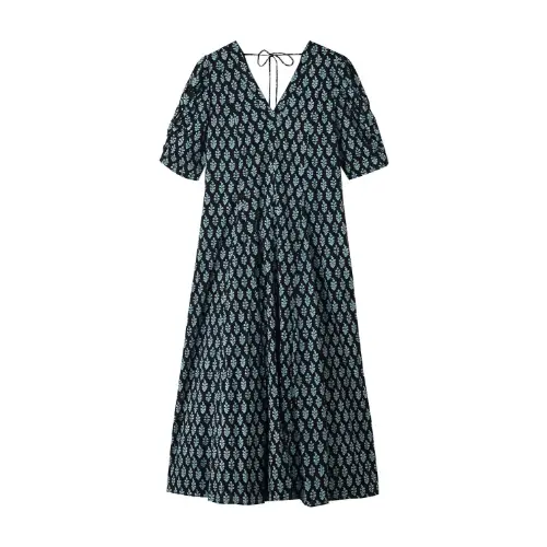 ne Quittez pas COTTON VOILE ETHNIC プリントギャザースリーブドレス
