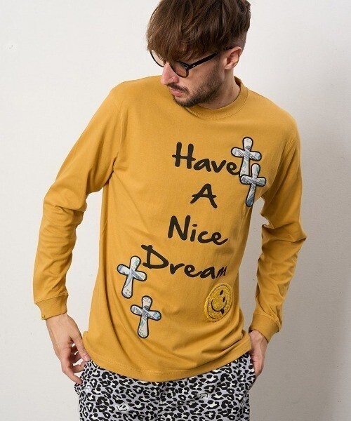 STUD MUFFIN コットン天竺 HAVE A NICE DREAM ドルクロスパッチ LS Tシャツ
