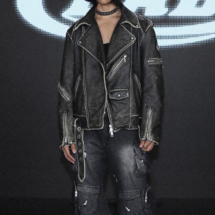 BADBLOOD Crack Leather Biker Jacket