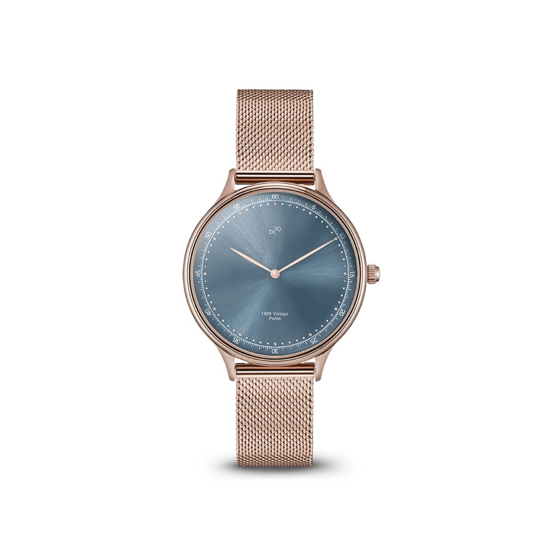 About Vintage 1969 Petite Blue Sunray (Rose Gold Mesh ベルト付き)
