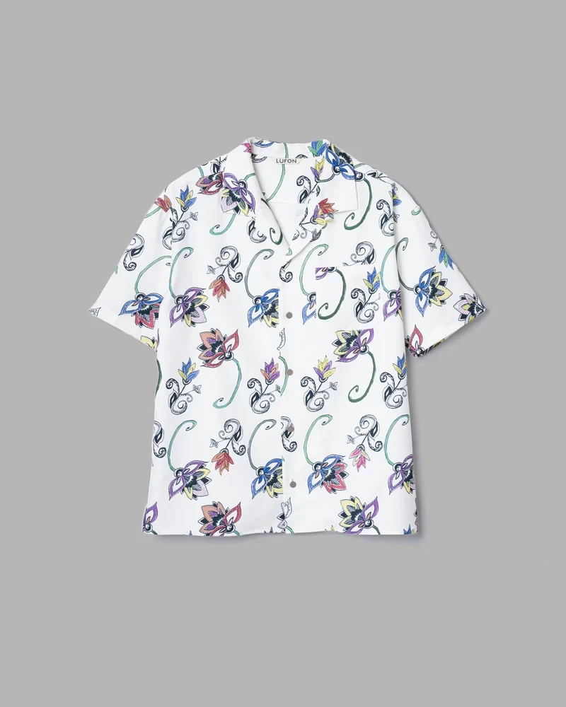 LUFON HAND-PAINTED BOTANICAL PRINT OPEN COLLAR SHIRTS
