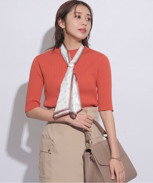 JUSGLITTY スカーフ付ワイドリブニット