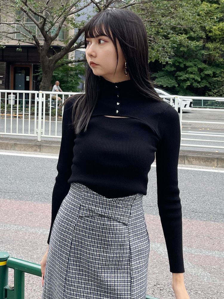 MURUA フロントボタンタイトニット