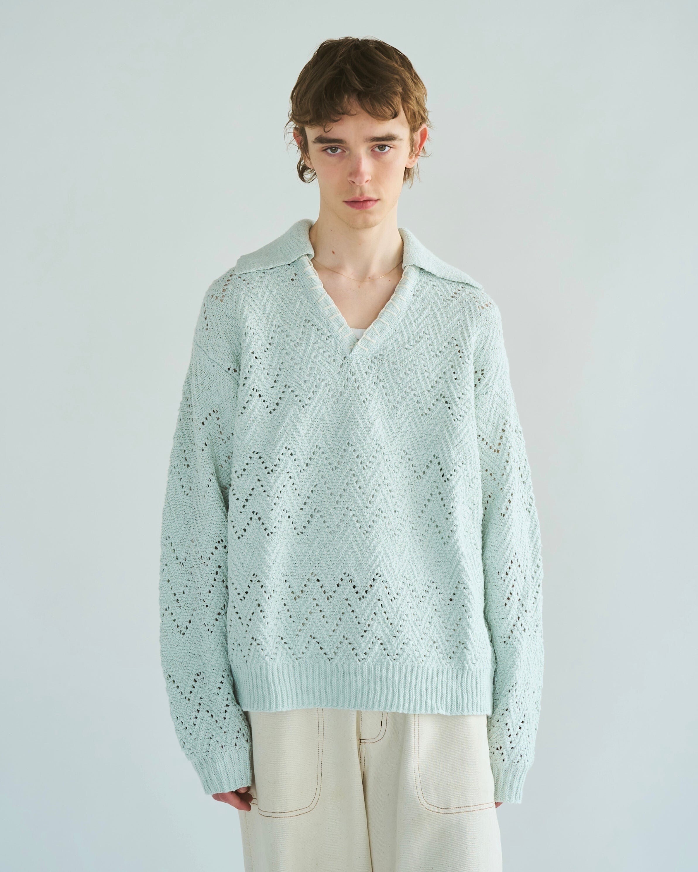 CAMPHOR WOOD skipper stitching l/s knit shirt