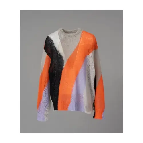 MAISON SPECIAL Prime-Over Mohair Mixed Color Block Intarsia Knit Pullover
