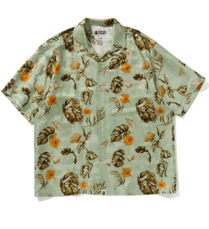 A BATHING APE VACATION PATTERN OPEN COLLAR SS SHIRT