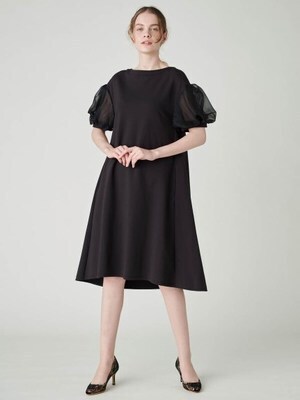 CELFORD ふんわり袖シフォンのジャージー素材ワンピース