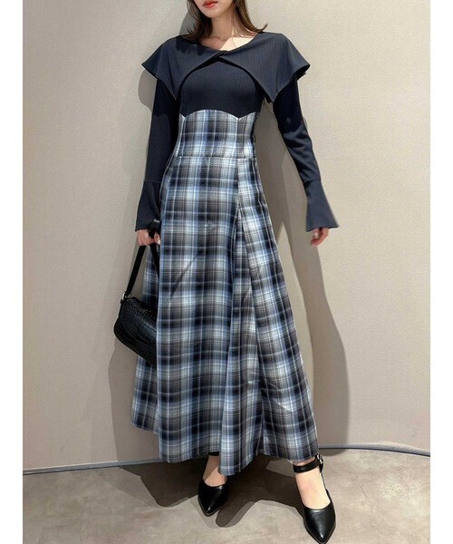 dazzlin ビッグカラーチェックコルセットワンピース