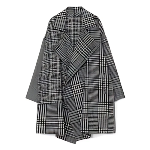 SYTE CRAZY CHECK MULTI-MATERIAL SWITCHED DRAPED COAT