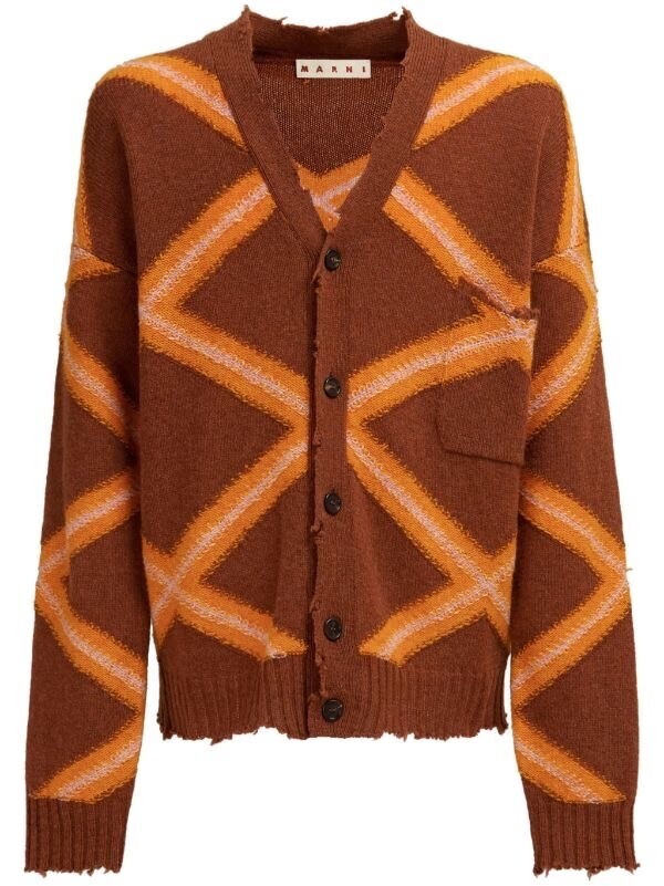 MARNI Geometric-pattern virgin wool cardigan