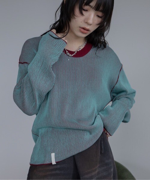 VACANCY プレーティング配色リブトップス/ユニセックス/新色追加