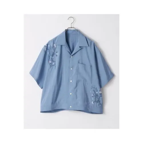 RAGEBLUE Flower Stitch Open Collar Shirts