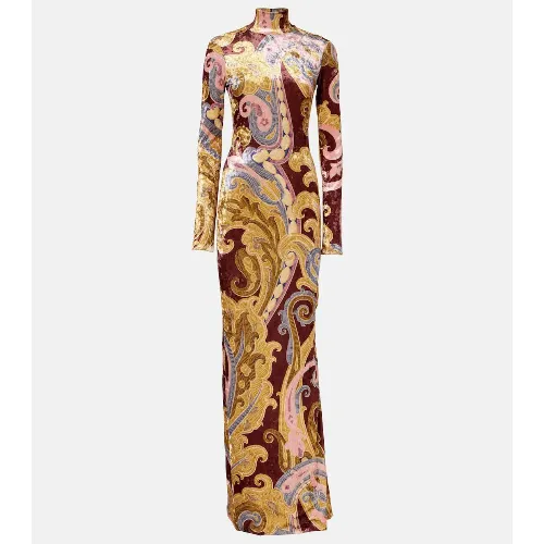 ETRO Paisley Velvet Turtleneck Maxi Dress