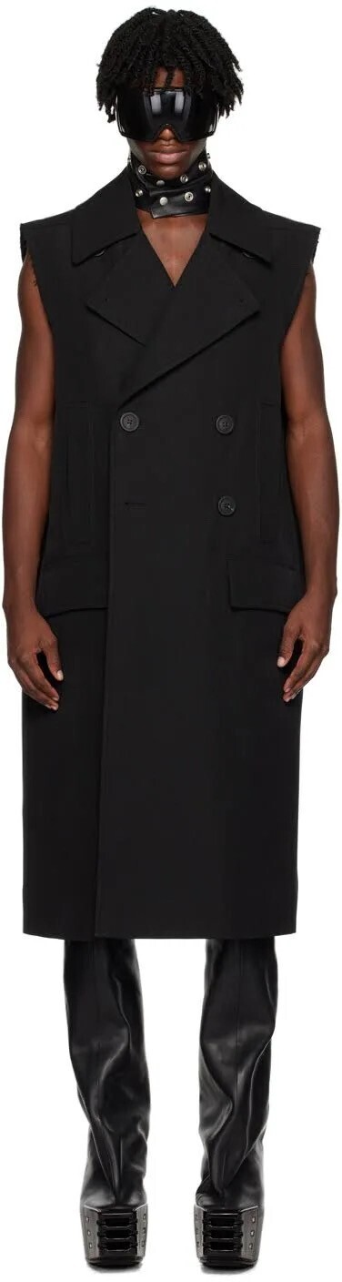 RICK OWENS Black Sleeveless Slim Drella Coat