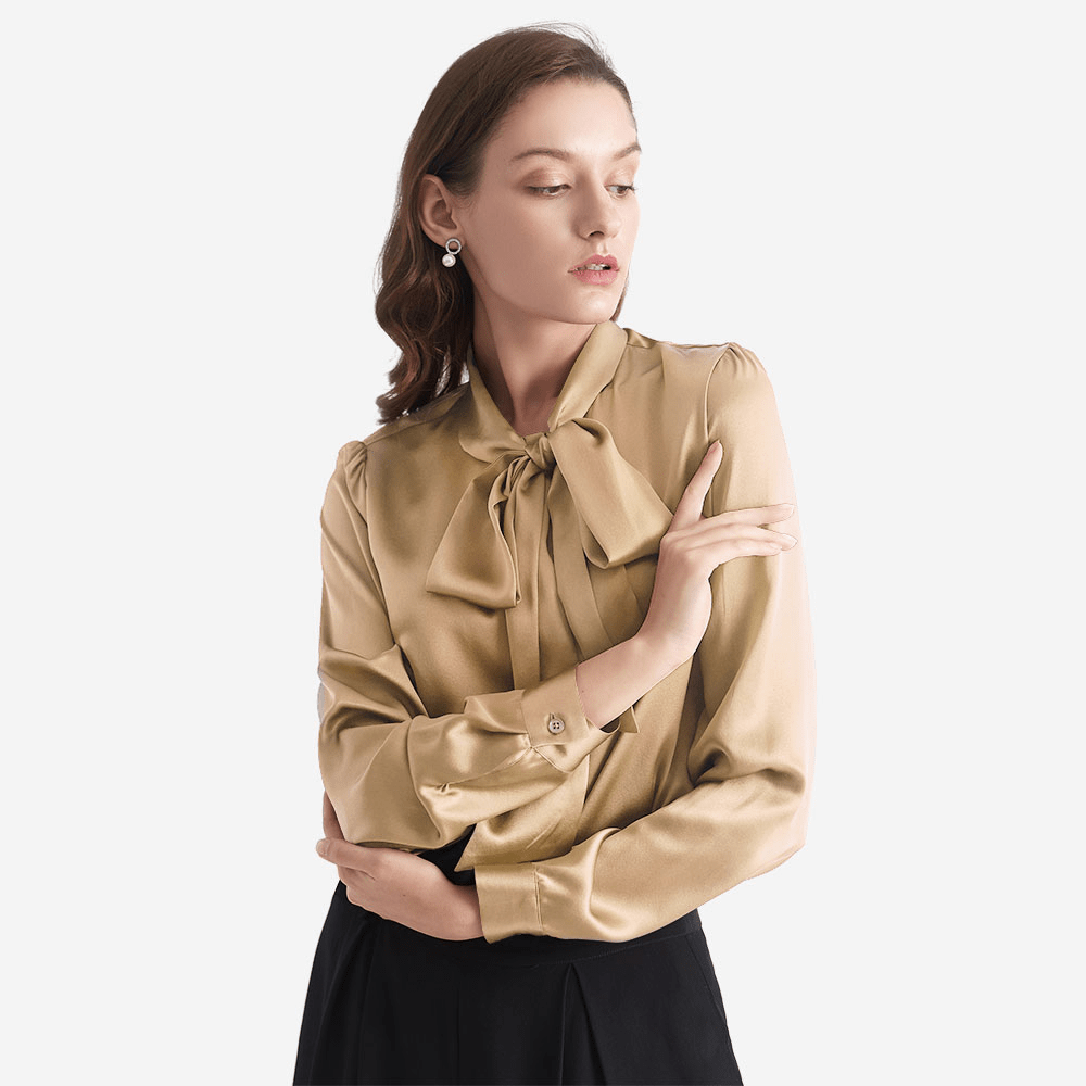 LILYSILK LILYSILK シルク シャツ 上品 ネック ボウタイ 長袖 シルクブラウス