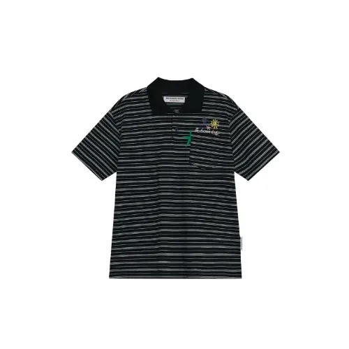 THE MUSEUM VISITOR FLOWER EMBROIDERY STRIPE COLLARED T-SHIRT