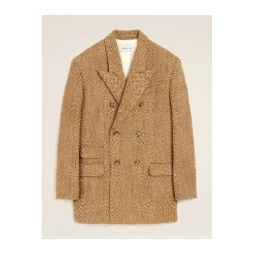 AMI Paris ブラウン ヘリンボーン ウール ダブルブレスト ブレザー