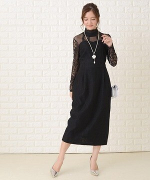 Lace Ladies デコルテシースルー×レース袖クラシカルワンピースドレス