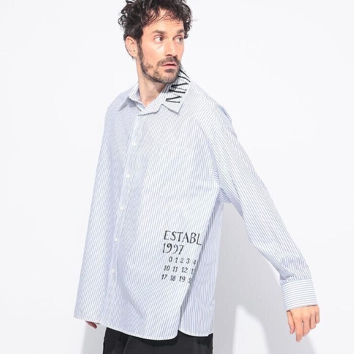 MM6 Maison Margiela コットン 手書き風ロゴ ストライプシャツ