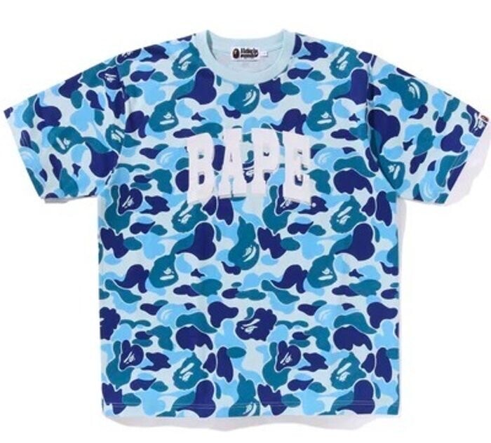 A BATHING APE ABC CAMO RELAXED FIT BAPE LOGO TEE BLUE