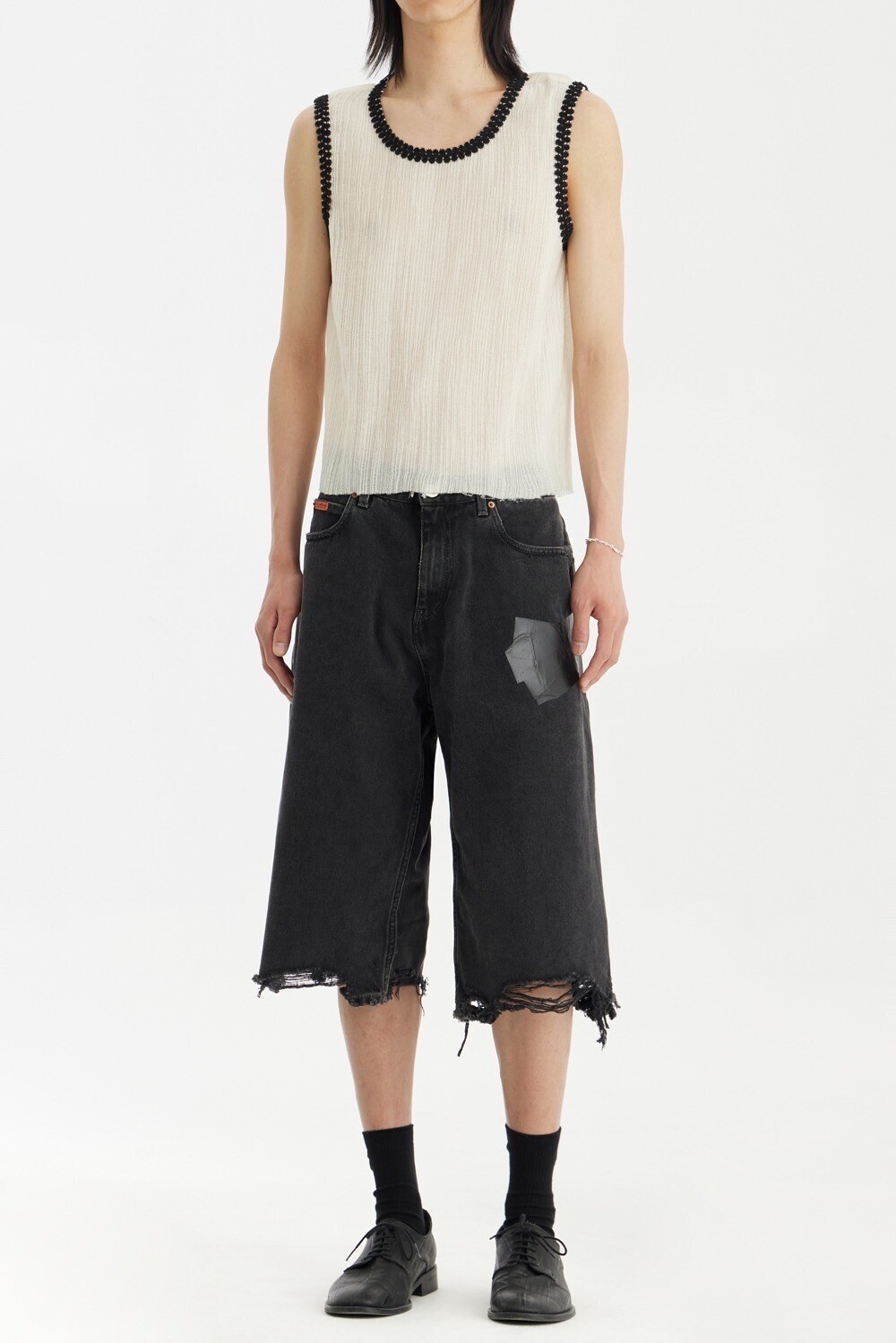 MARTINE ROSE Jean Short-Black Wash / Gaffer Tape