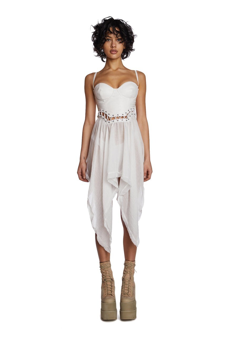 Darker Wavs Echo Draped Corset Midi Dress