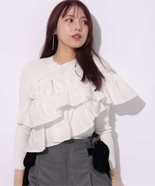 Mystrada 長袖アシメフリルニット