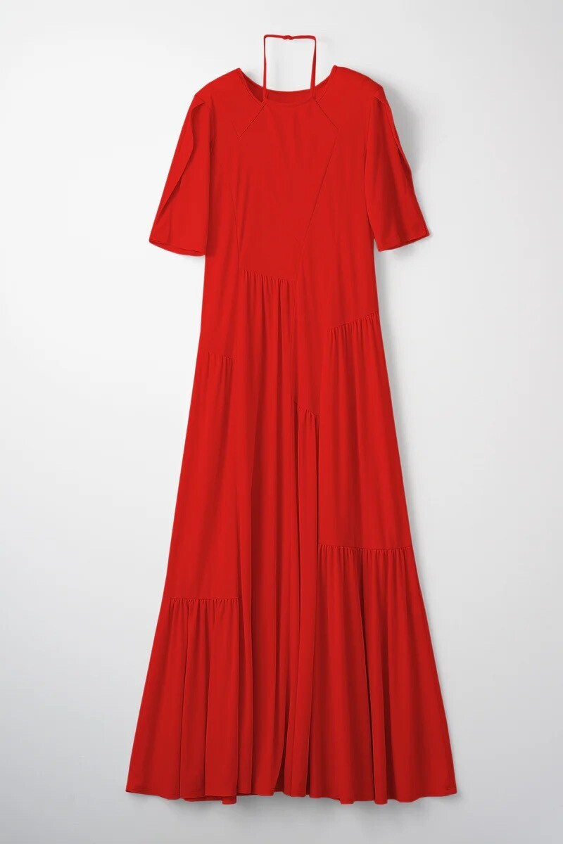 MURRAL Leaf vein jersey dress (Red)