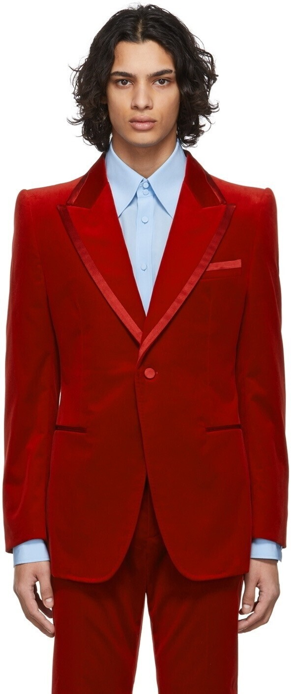 GUCCI Red Stretch Velvet Blazer