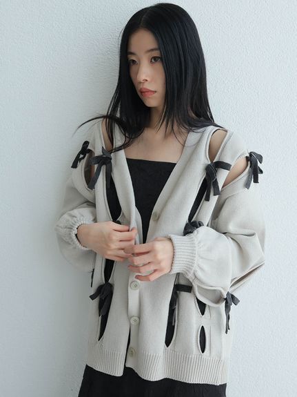 LADYMADE ホールリボンニットカーディガン
