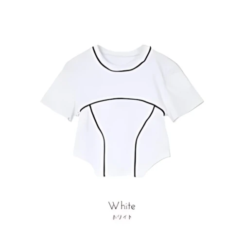 miette ラインデザインクロップドTシャツ