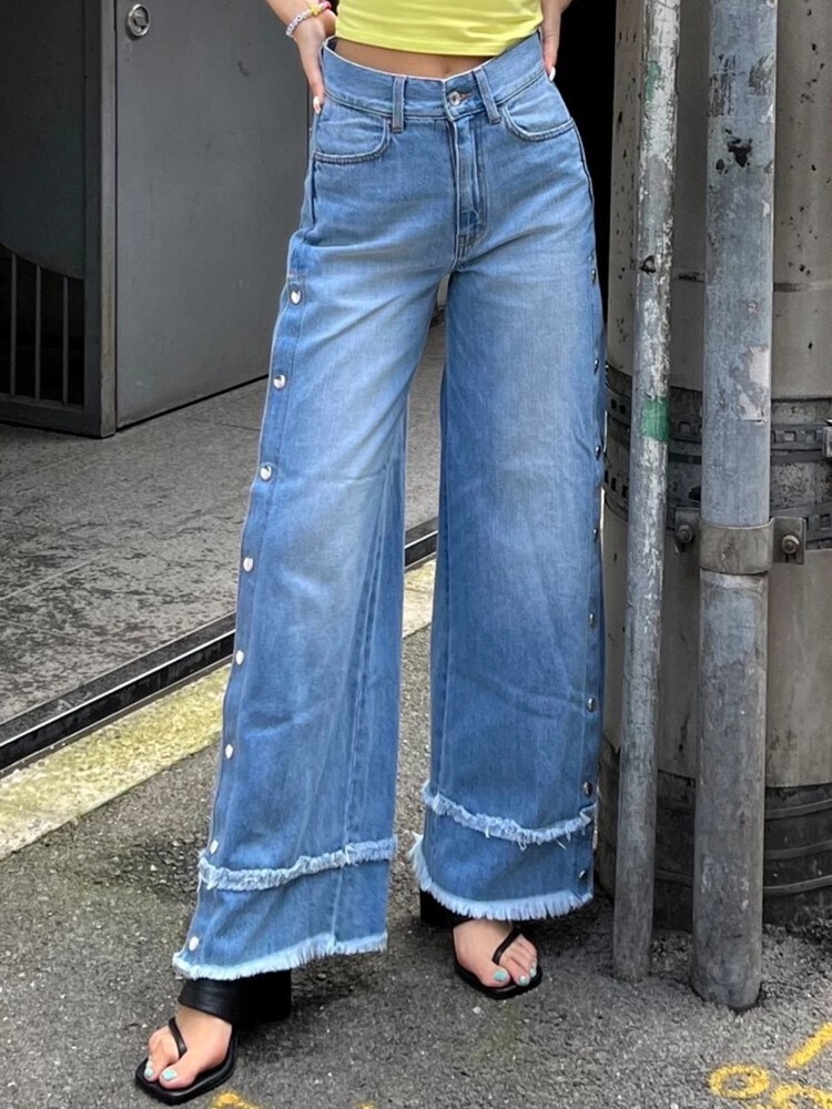 EGOIST サイド釦ワイドデニムパンツ