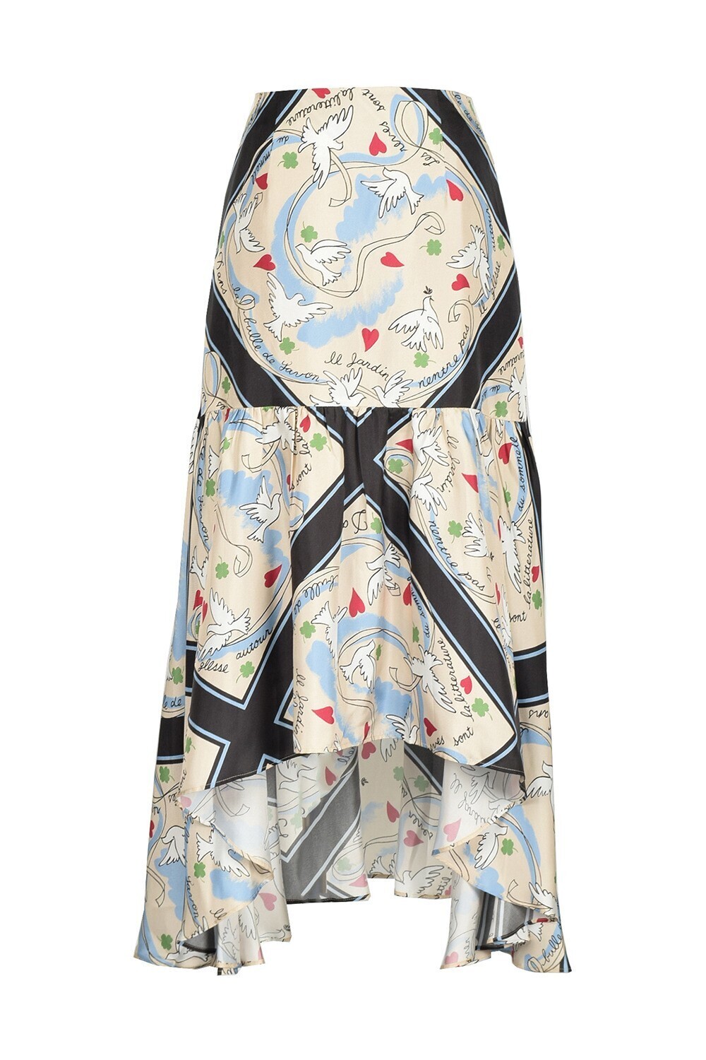 KEITAMARUYAMA Dove &Heart Scarf print スカート