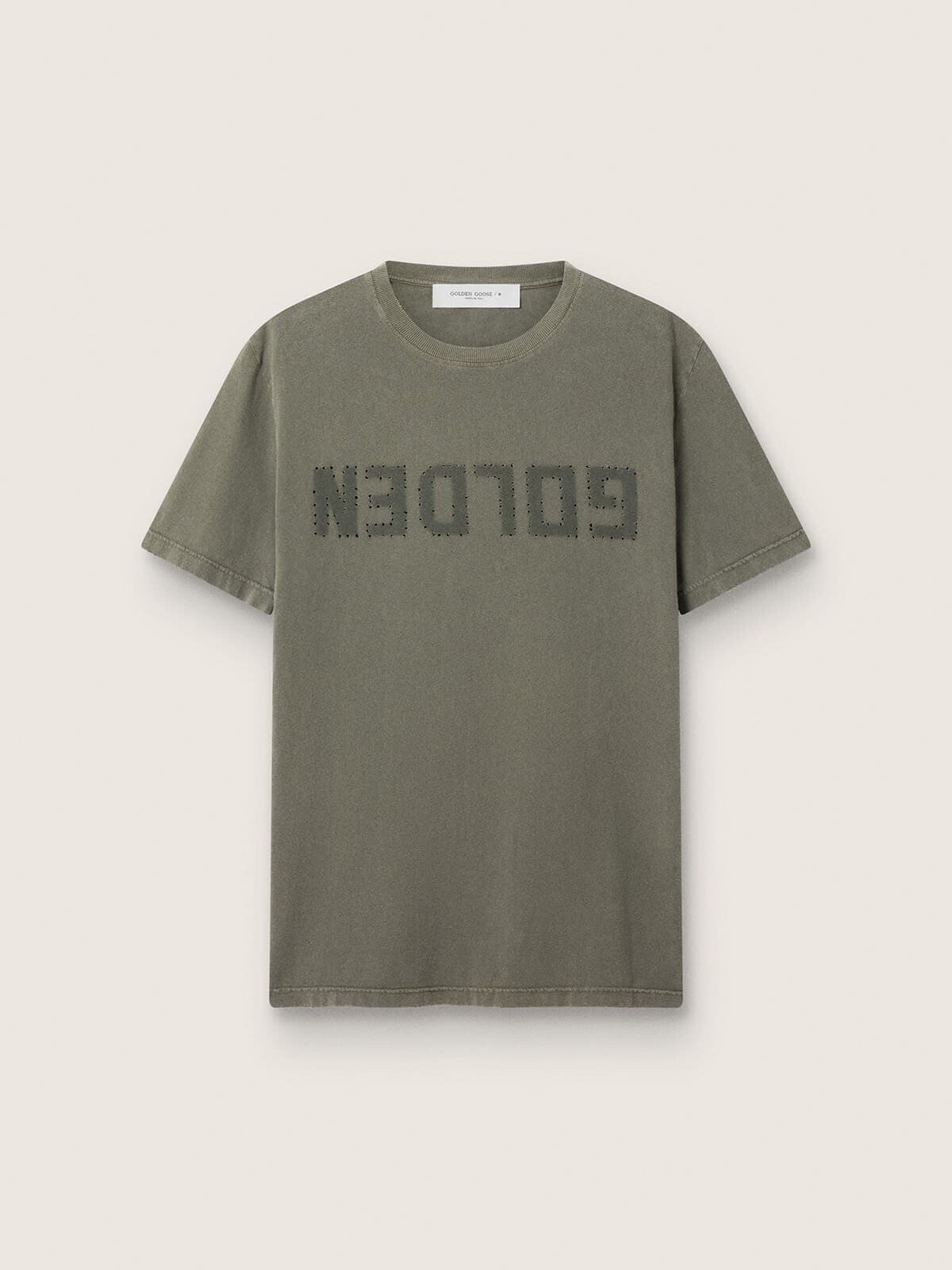 Golden Goose メンズ オリーブグリーン Tシャツ Goldenロゴ