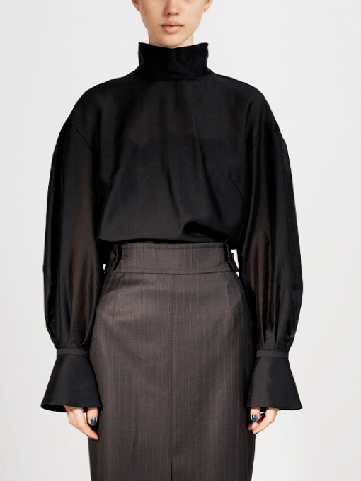 AKIKO OGAWA. 24AW ミクスチャーオーガンジー スタンドカラーブラウス