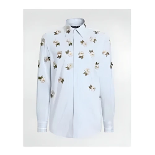 DOLCE & GABBANA フローラルアップリケ シルク&コットン シャツ
