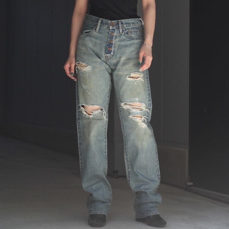 SUGARHILL Damaged Modern Denim Pants Straight Cut