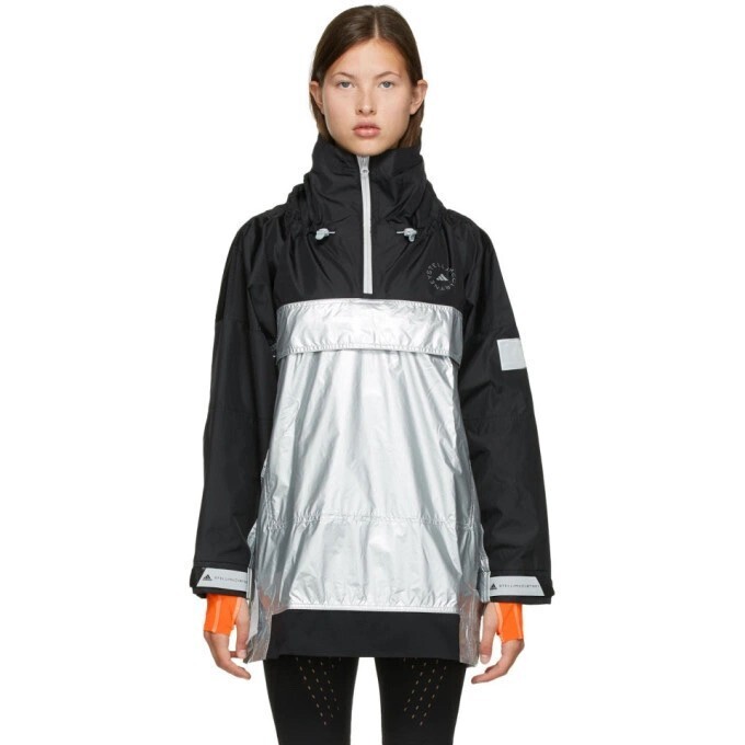 adidas by Stella McCartney Silver and Black Stella McCartney Collection Pull-On Jacket