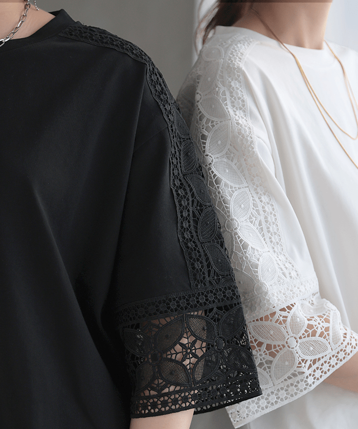 HUG.U レースドッキングTシャツ【d828】