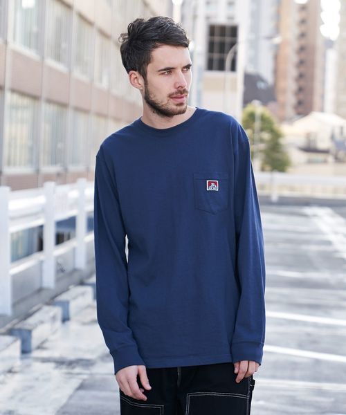 BEN DAVIS ピスネーム無地ポケット ロンT／長袖Tシャツ