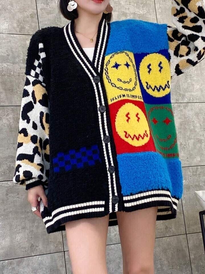 SHEIN 漫画パターン ドロップショルダー オーバーサイズ カーディガン