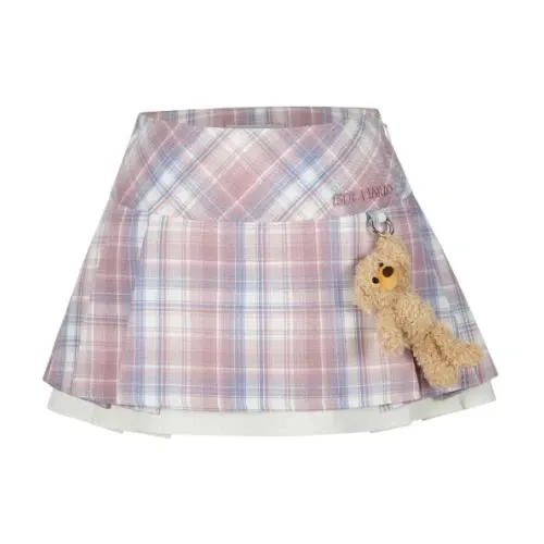 13DE MARZO Plaid Low Waist Pleated Skirt