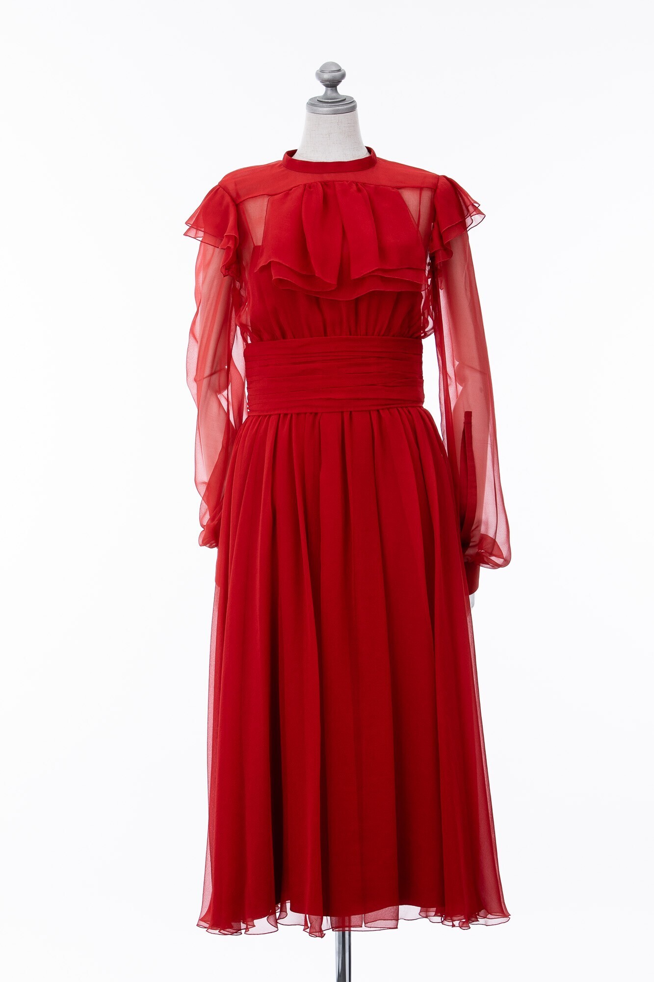 N°21 Frilled-bib Silk-chiffon Midi Dress In Red