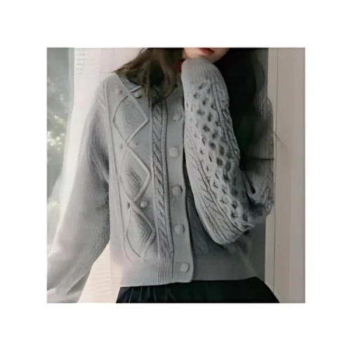 ROLAROLA WOOL BUTTON CABLE CARDIGAN GRAY
