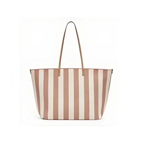 FENDI リバーシブルトートバッグ ペカンストライプ ベージュFFモチーフ ファブリック