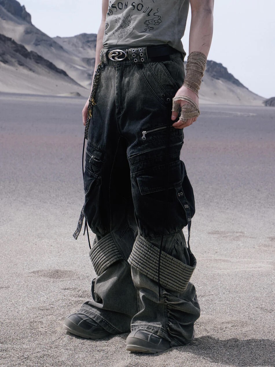 PERSONSOUL PERSONSOUL DESERT DISTRESSED DENIM CARGO PANTS