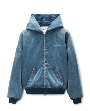 AlexanderWang ライトブルー ブラッシュド デニム オーバーサイズ フーディー