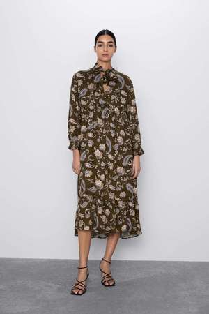 ZARA リボン付きプリント柄ワンピース