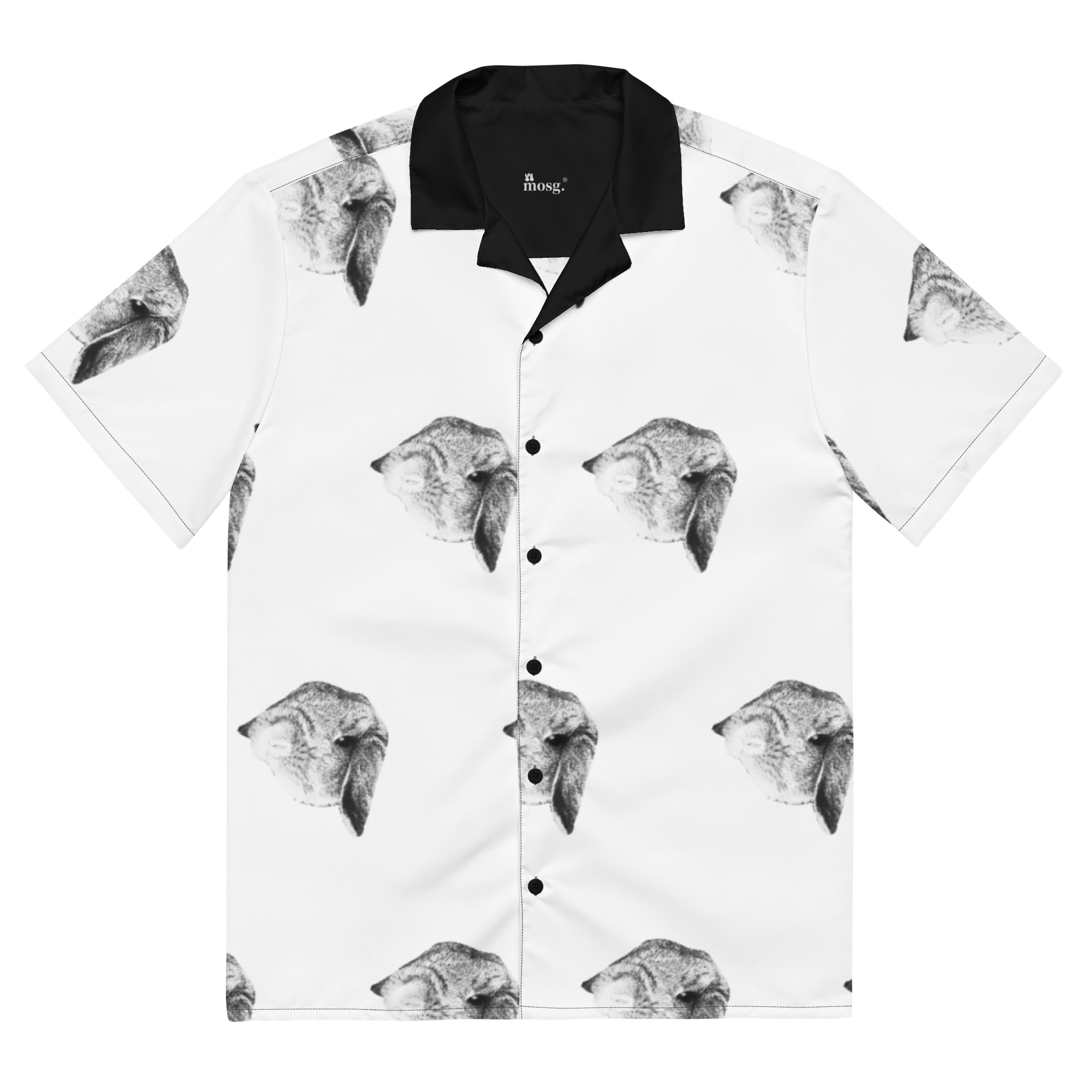 モスクテンデザイン Lop-eared rabbit button shirt（モノクロ）