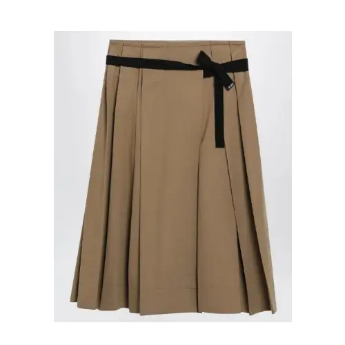 PRADA Pleated Canvas Midi Skirt